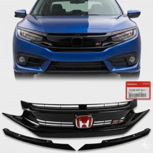 FRONT GLOSSY BLACK Si GRILLE FOR HONDA CIVIC X (2016-2021)-OEM QUALITY