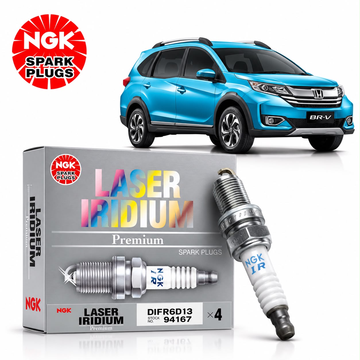 SPARK PLUGS (DIFR6D13) FOR HONDA BRV (2017-ON)-NGK JAPAN GENUINE