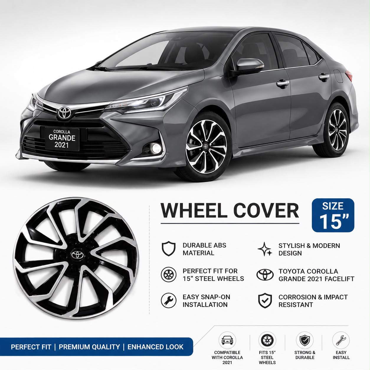 WHEEL COVERS FOR TOYOTA COROLLA (2014-2026)-PREMIUM QUALITY