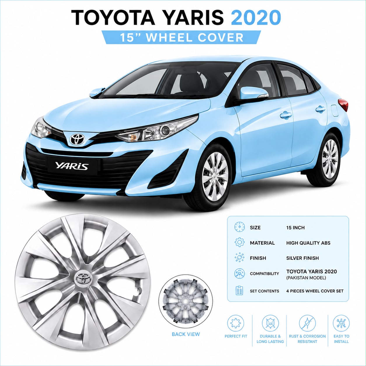 WHEEL COVERS FOR TOYOTA YARIS (2020-2026)-PREMIUM QUALITY