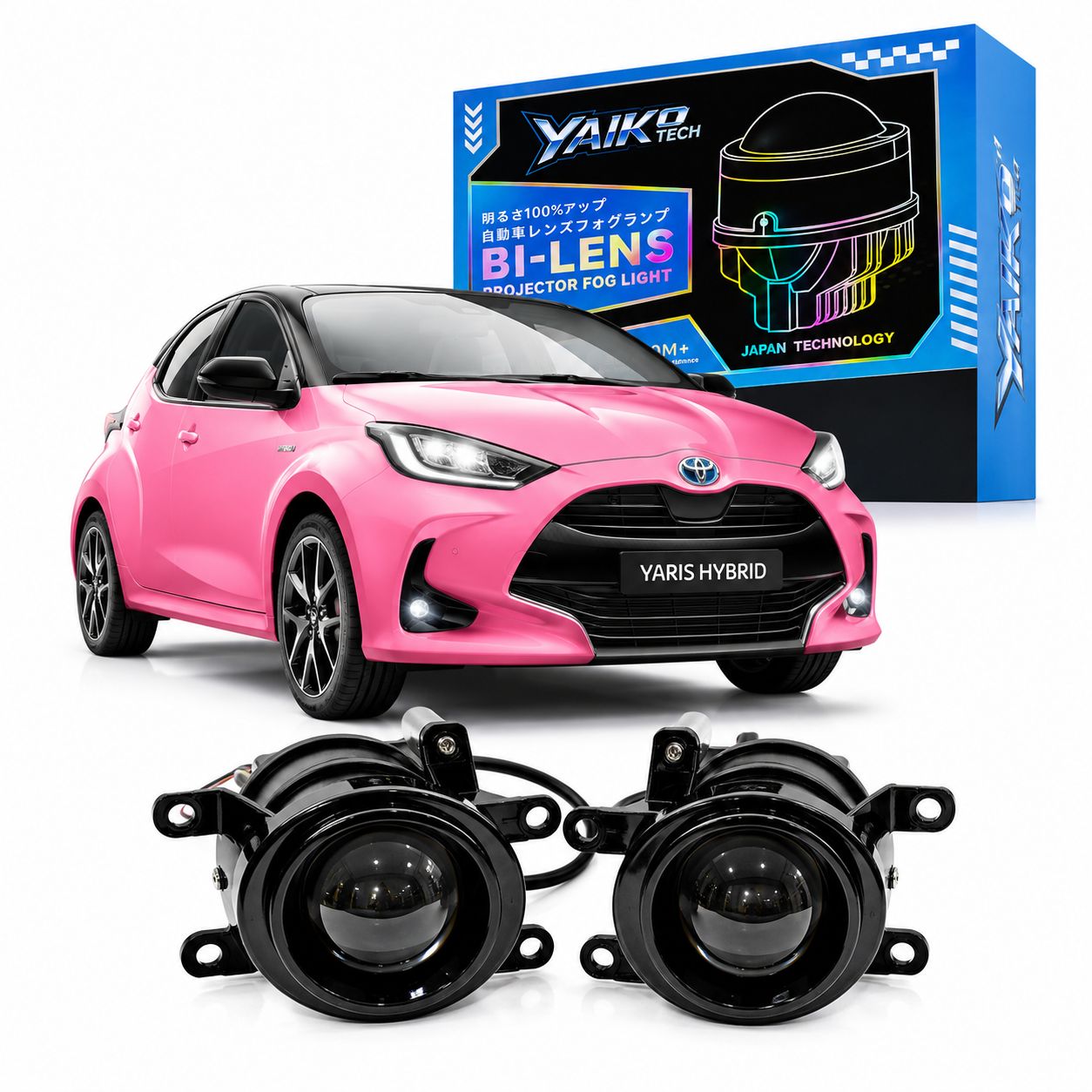YAIKO TECH BI-LENS PROJECTOR LED FOG LAMPS FOR TOYOTA YARIS HATCHBACK (2021-ON)-3 IN 1 COLOR